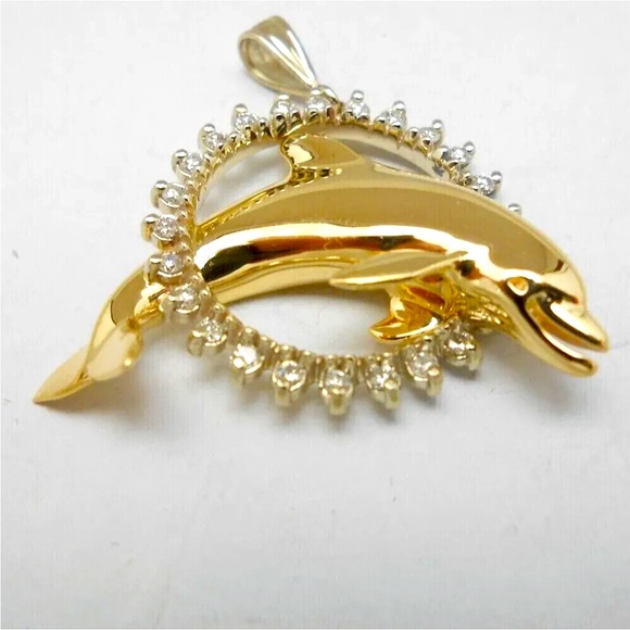 Dolphin and Diamonds! 14 Carat Gold plated over Sterling!...